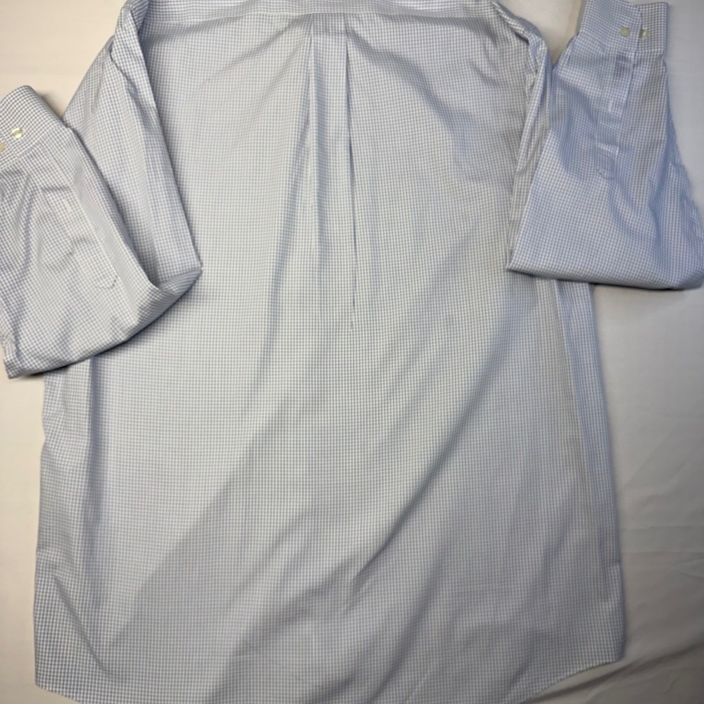 Brooks Brothers 346 Mens 17.5 6/7 Blue White Check Non-Iron Cotton Dress Shirt - Picture 8 of 13